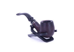 Dapper Bent Apple Briar (Gül Kökü) Siyah Bilezikli El İşleme 9 mm Filtreli Pipo - Koyu Kahverengi