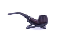 Dapper Bent Apple Briar (Gül Kökü) Siyah Bilezikli El İşleme 9 mm Filtreli Pipo - Koyu Kahverengi