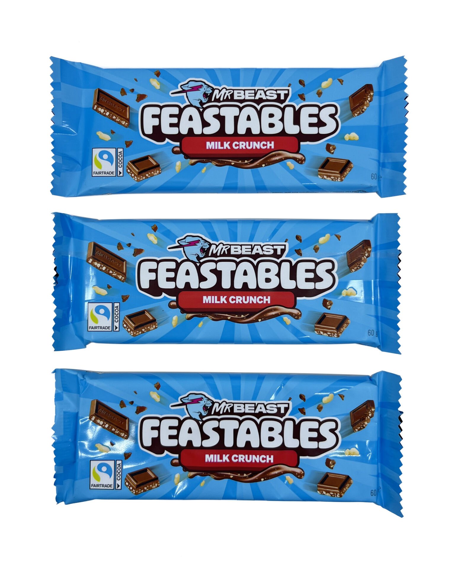 Mr Beast Feastables Milk Crunch - Pirinç Patlaklı Sütlü Çikolata 60 gr (3 ADET)