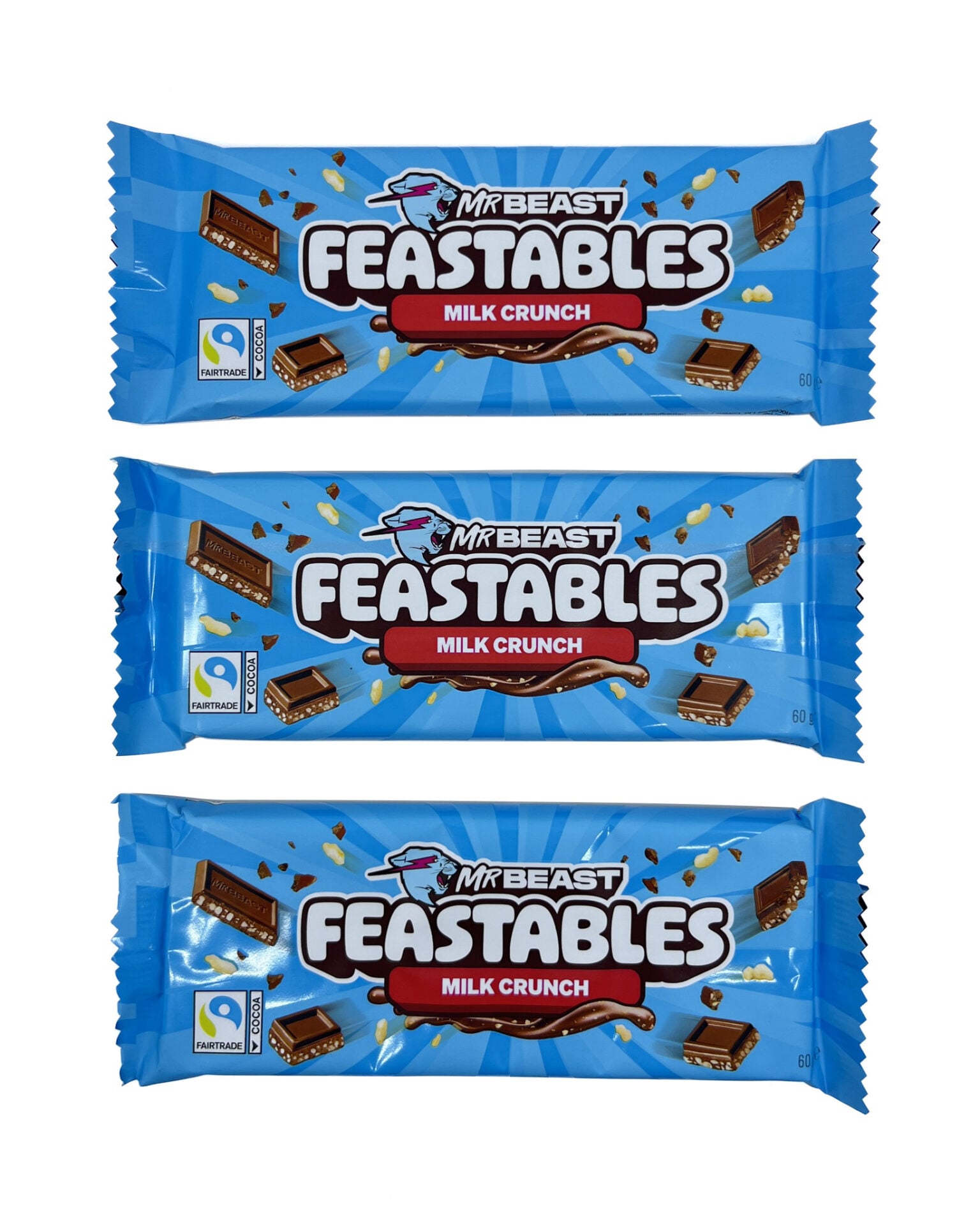 Mr Beast Feastables Milk Crunch - Pirinç Patlaklı Sütlü Çikolata 60 gr (3 ADET)