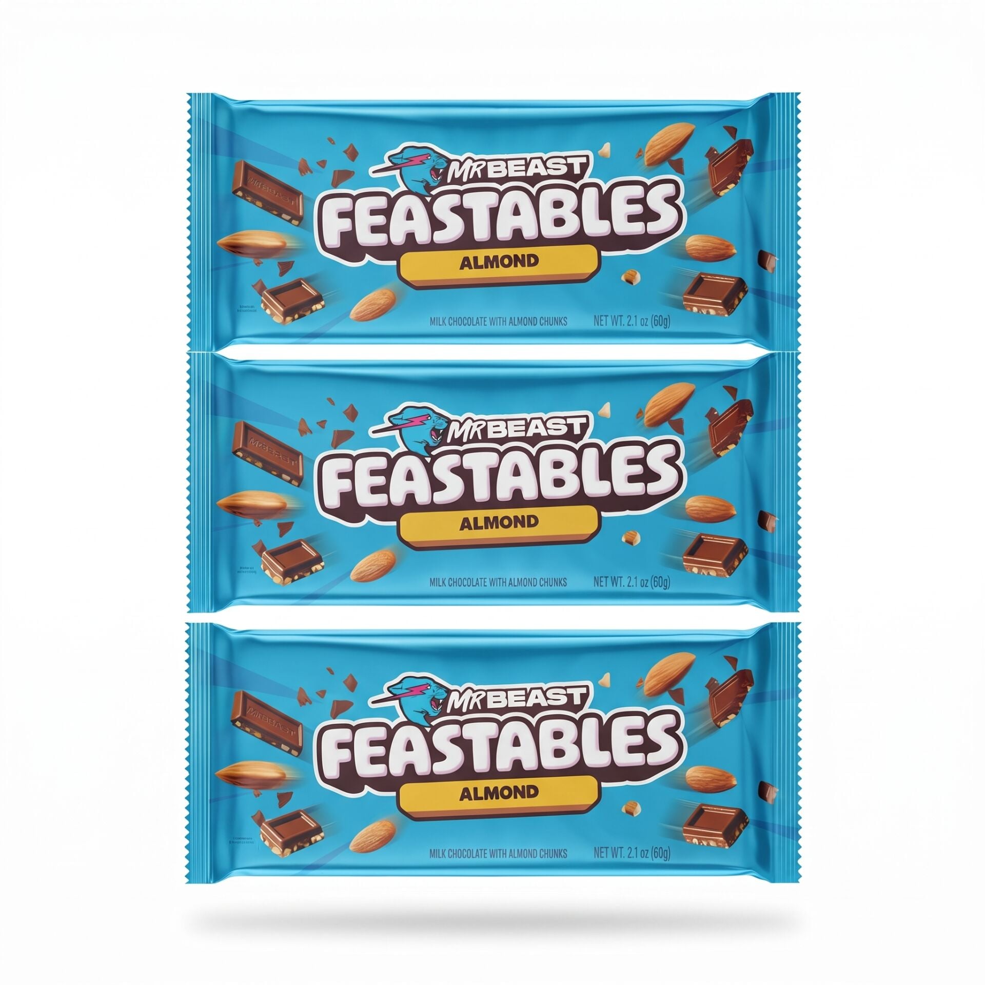 Mr Beast Feastables Almond Badem Parçacıklı Sütlü Çikolata 60 g (3 ADET)