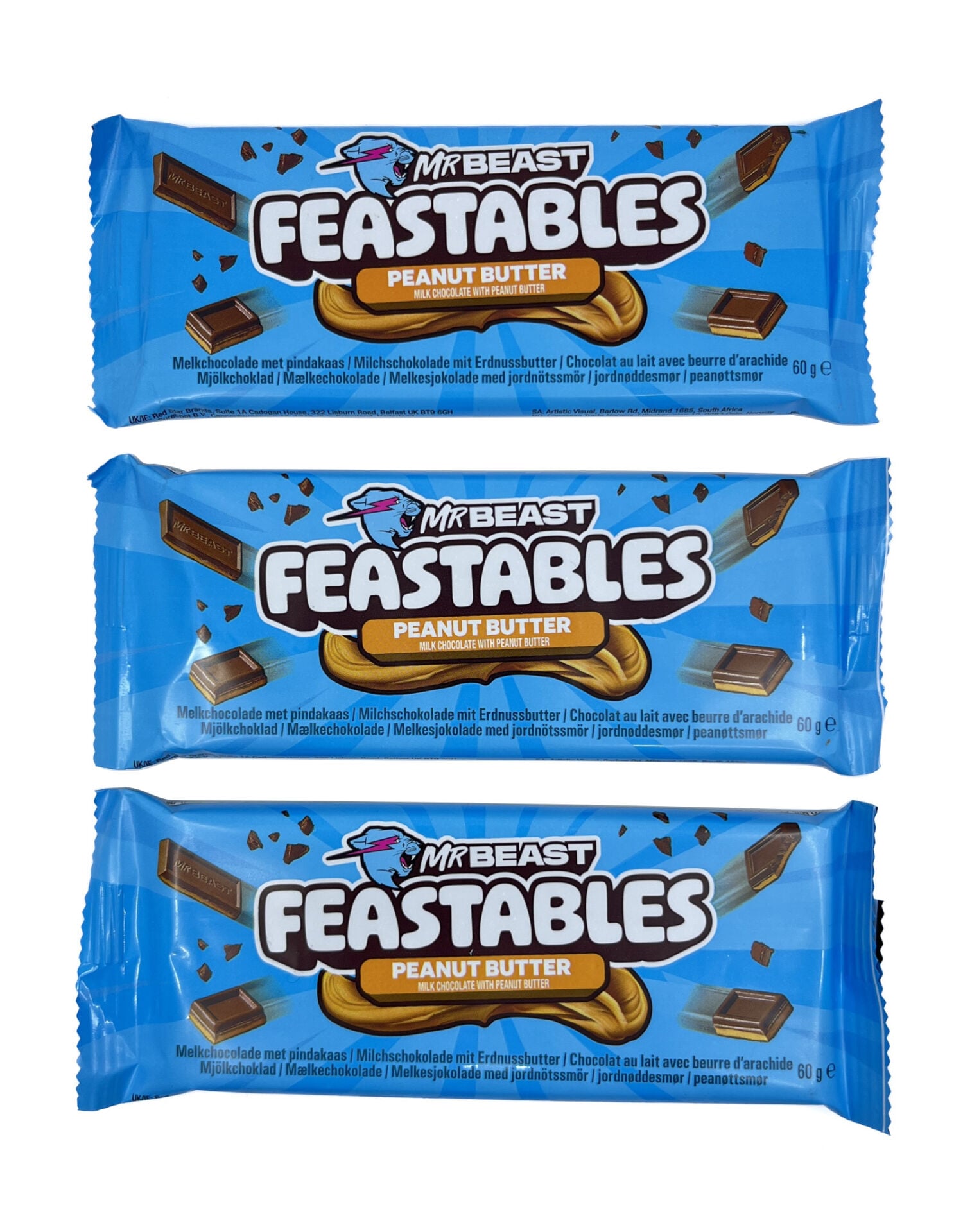 Mr Beast Feastables Peanut Butter - Fıstık Ezmeli Sütlü Çikolata (3 ADET)