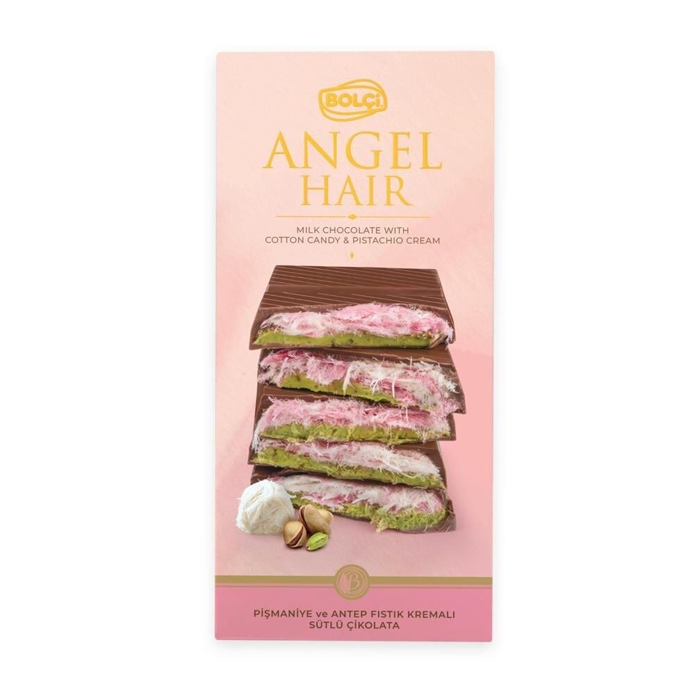 Bolçi Angel Hair Antep Fıstık Dolgulu ve Pişmaniyeli Sütlü Çikolata 170 g