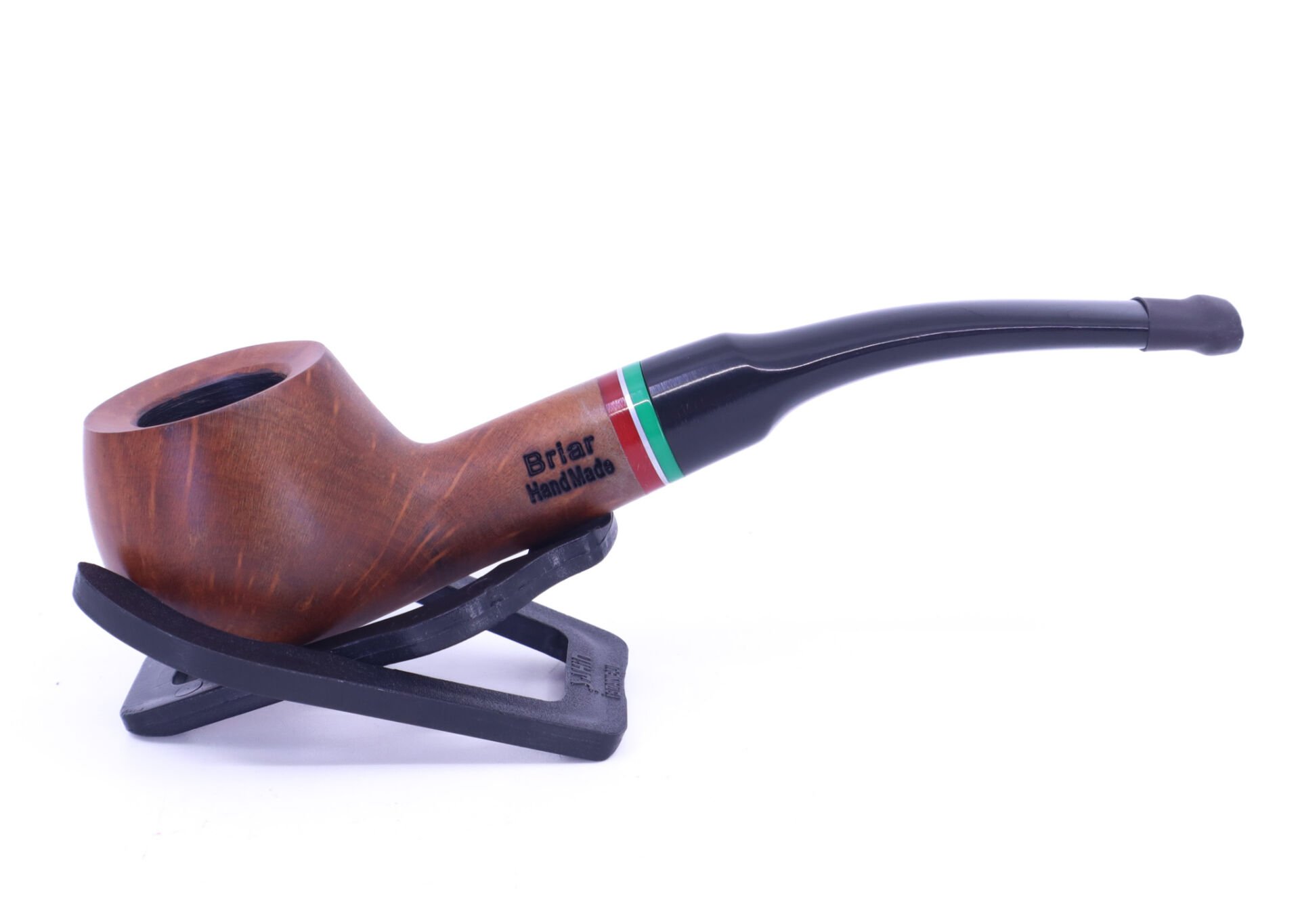 Dapper Half Bent Prince Briar (Gül Kökü)Kırmızı-Yeşil Bilezikli 9 mm Filtreli Pipo Kahverengi