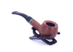 Dapper Half Bent Prince Briar (Gül Kökü)Kırmızı-Yeşil Bilezikli 9 mm Filtreli Pipo Kahverengi
