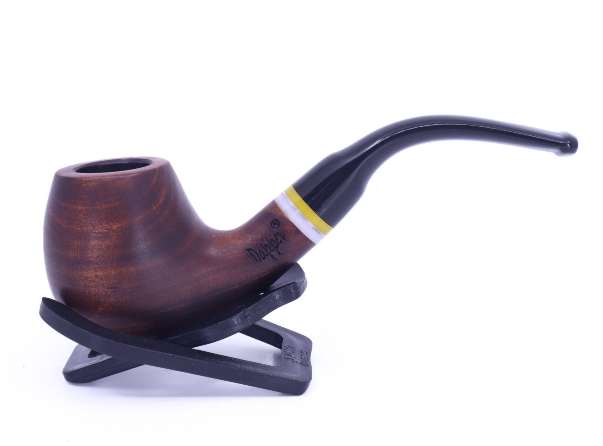 Dapper Bent Apple Briar (Gül Kökü) Sarı-Beyaz Bilezikli El İşleme 9 mm Filtreli Pipo Kahverengi