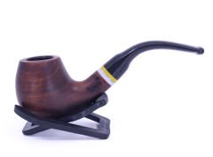 Dapper Bent Apple Briar (Gül Kökü) Sarı-Beyaz Bilezikli El İşleme 9 mm Filtreli Pipo Kahverengi
