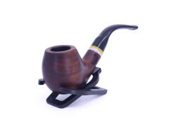 Dapper Bent Apple Briar (Gül Kökü) Sarı-Beyaz Bilezikli El İşleme 9 mm Filtreli Pipo Kahverengi