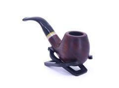 Dapper Bent Apple Briar (Gül Kökü) Sarı-Beyaz Bilezikli El İşleme 9 mm Filtreli Pipo Kahverengi