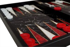 Mermer Desen Ahşap Tavla Klasik - Siyah