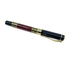 Lüks Tasarımlı Altın Renk Detaylı Bordo-Siyah Metal Tükenmez Kalem ve Özel Hediye Kutusu