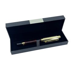 Lüks Tasarım Altın Renk Detaylı Bordo Gövdeli Metal Tükenmez  Roller Kalem - Özel Hediyelik Kutulu