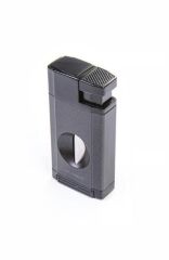 Parmida Siyah-Antrasit Çift Torch Pürmüz Puro Çakmağı V-Cut Puro Makası