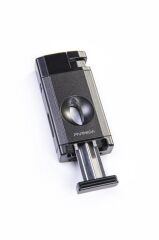 Parmida Siyah-Antrasit Çift Torch Pürmüz Puro Çakmağı V-Cut Puro Makası