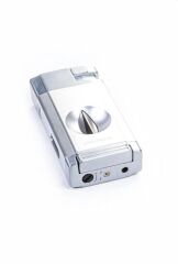 Parmida Parlak Krom Çift Torch Pürmüz Puro Çakmağı V-Cut Puro Makası