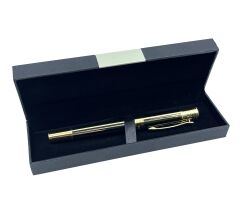 Lüks Siyah-Altın Çizgili Metal Tükenmez Kalem ve Özel Hediye Kutusu