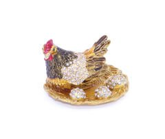Swaroski Taşlı Yumurtlayan Tavuk Figürlü Mücevher-Takı Kutusu Küçük Boy