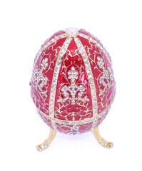 Swaroski Taşlı Büyük Faberge Yumurta Takı Kutusu - Kırmızı
