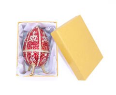 Swaroski Taşlı Büyük Faberge Yumurta Takı Kutusu - Kırmızı