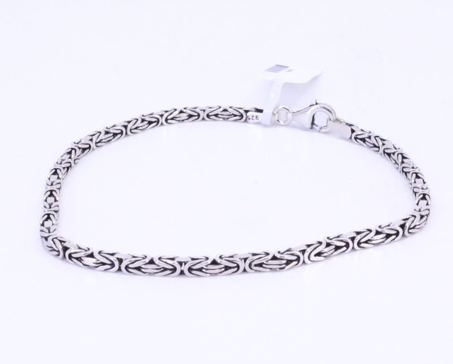 925 Ayar Kral Kare Mini Model Gümüş Bileklik 20 cm