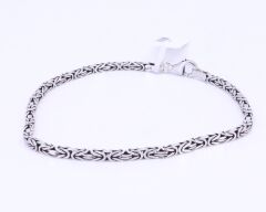 925 Ayar Kral Kare Mini Model Gümüş Bileklik 20 cm