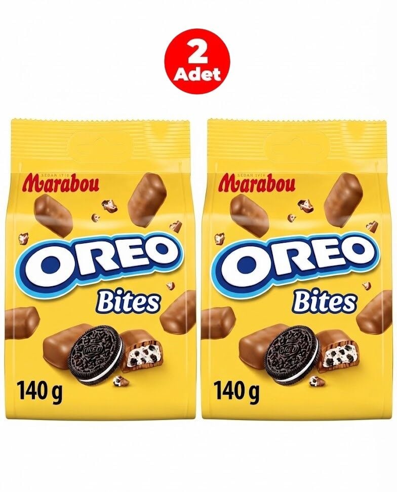 Oreo Bites - Vanilin Aromalı Dolgulu Kakaolu Bisküvi Parçacıklı Sütlü Çikolatalı Bar 140 gr (2 ADET)