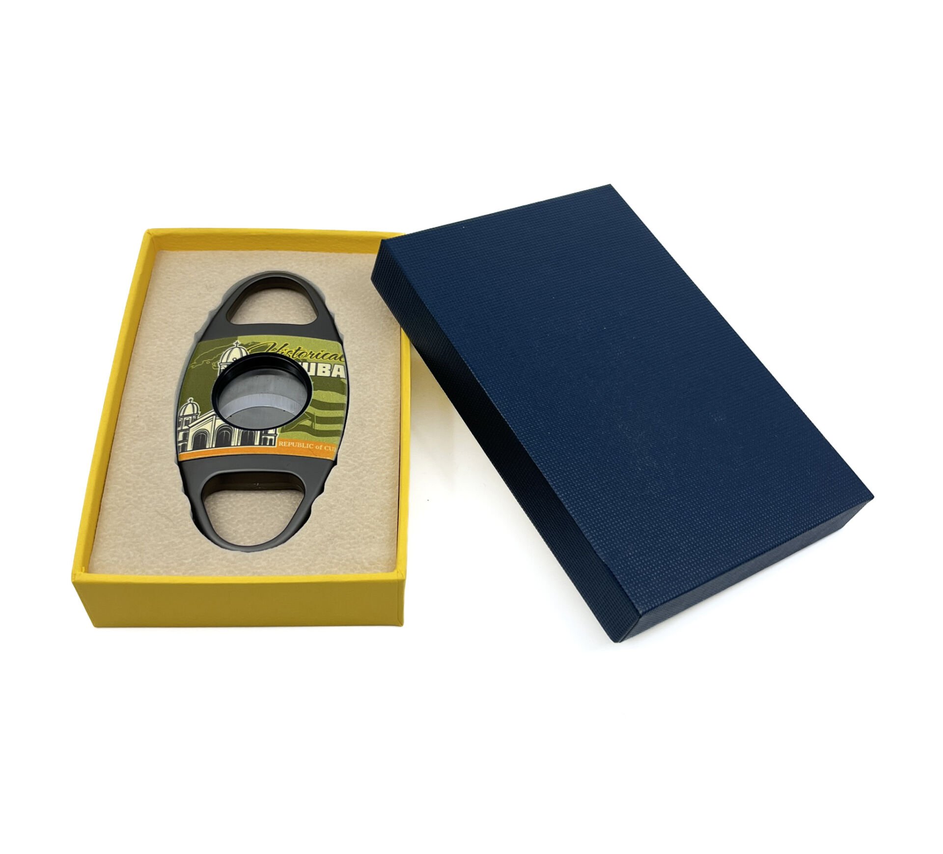 Paslanmaz Çelik Çift Bıçaklı Puro Kesici – Deri Kılıf ve Özel Hediye Kutulu - Historical Cuba