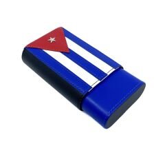 Küba Bayrağı Temalı 3’lü Deri Puro Kılıfı – Sedir Ağacı Astarlı ve Hediye Kutulu