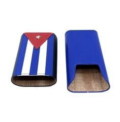 Küba Bayrağı Temalı 3’lü Deri Puro Kılıfı – Sedir Ağacı Astarlı ve Hediye Kutulu