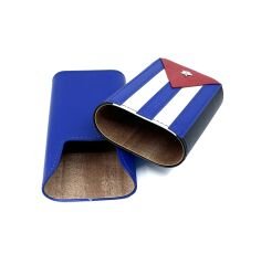 Küba Bayrağı Temalı 3’lü Deri Puro Kılıfı – Sedir Ağacı Astarlı ve Hediye Kutulu