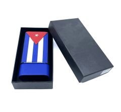Küba Bayrağı Temalı 3’lü Deri Puro Kılıfı – Sedir Ağacı Astarlı ve Hediye Kutulu
