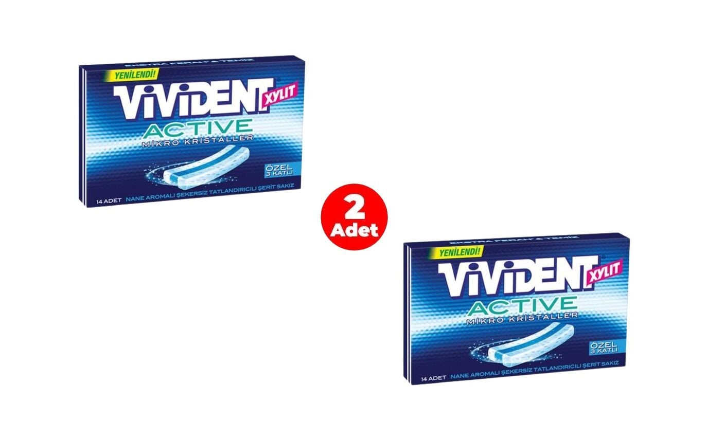 Vivident Xylit Active Mikro Kristaller Nane Aromalı Şekersiz-Tatlandırıcılı Şerit Sakız 33g (2 ADET)