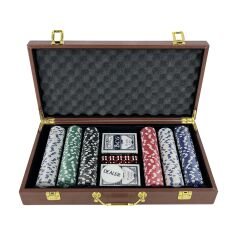 Deri Çantalı Poker Seti 300 Parça Chip ve 2 İskambil Kağıdı Destesi