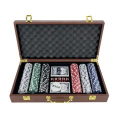 Deri Çantalı Poker Seti 300 Parça Chip ve 2 İskambil Kağıdı Destesi