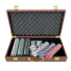 Deri Çantalı Poker Seti 300 Parça Chip ve 2 İskambil Kağıdı Destesi