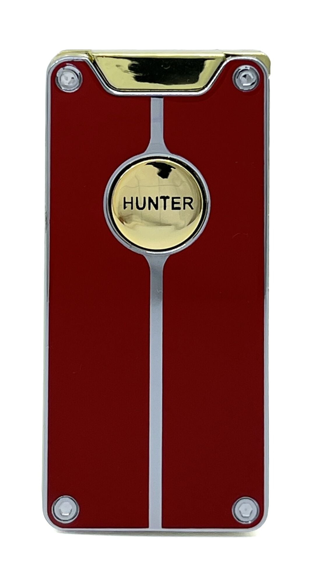 Hunter Lüks Şarj Edilebilir USB Çakmak – LED Şarj Göstergeli, Metal Gövde, Özel Kutusunda Hediyelik Çakmak (Kırmızı - Gold)