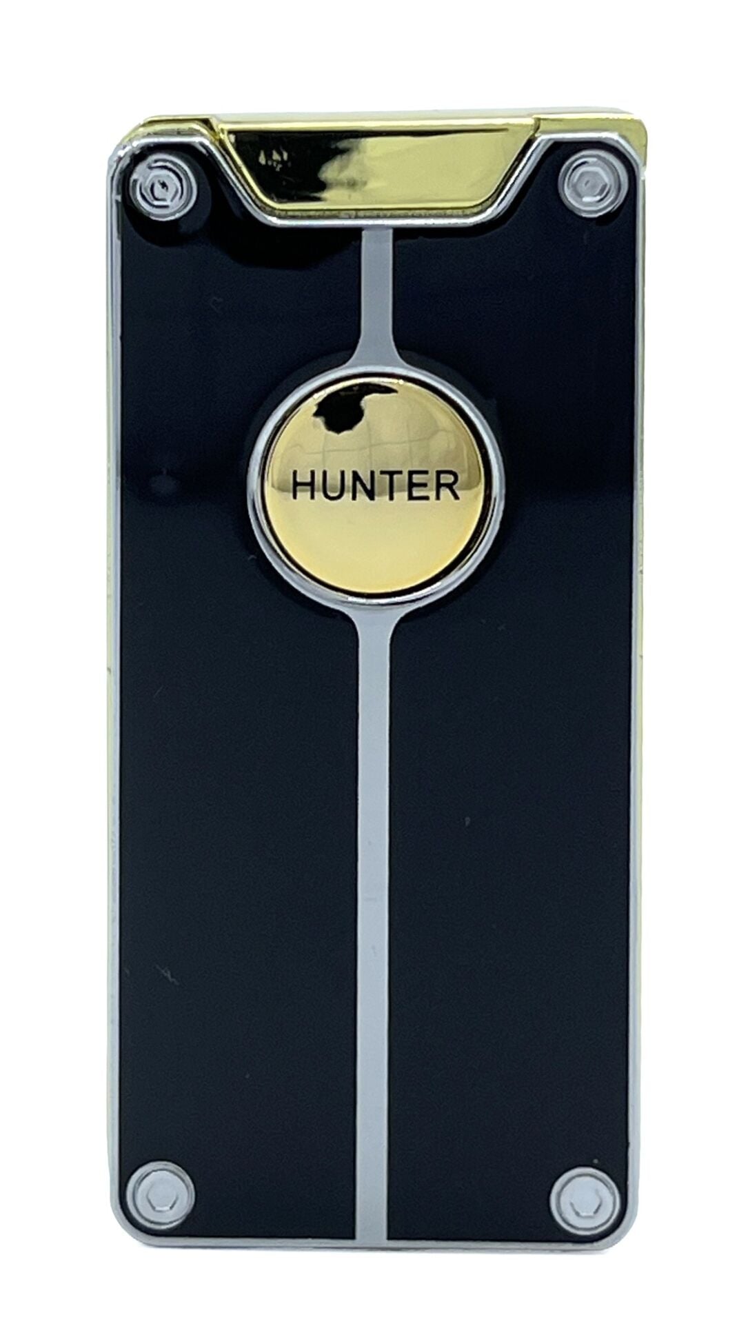 Hunter Lüks Şarj Edilebilir USB Çakmak – LED Şarj Göstergeli, Metal Gövde, Özel Kutusunda Hediyelik Çakmak (Siyah - Gold)