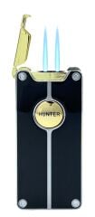 Hunter Lüks Şarj Edilebilir USB Çakmak – LED Şarj Göstergeli, Metal Gövde, Özel Kutusunda Hediyelik Çakmak (Siyah - Gold)