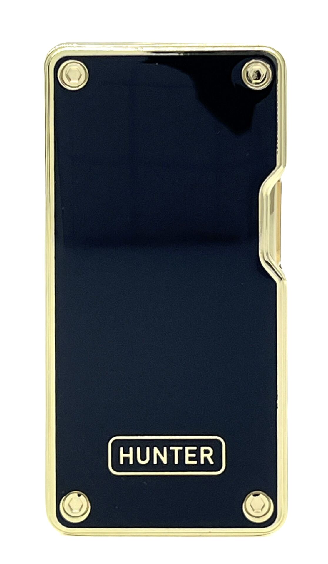 Hunter Lüks Metal Gövdeli, Şarjlı USB ve Gazlı Çift Alevli Çakmak - Özel Hediyelik Kutulu (Siyah - Gold)