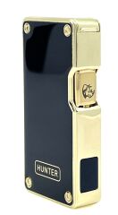 Hunter Lüks Metal Gövdeli, Şarjlı USB ve Gazlı Çift Alevli Çakmak - Özel Hediyelik Kutulu (Siyah - Gold)