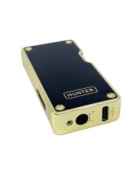 Hunter Lüks Metal Gövdeli, Şarjlı USB ve Gazlı Çift Alevli Çakmak - Özel Hediyelik Kutulu (Siyah - Gold)