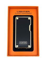 Hunter Lüks Metal Gövdeli, Şarjlı USB ve Gazlı Çift Alevli Çakmak - Özel Hediyelik Kutulu (Siyah - Gold)