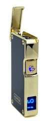 Hunter Lüks Metal Gövdeli, Şarjlı USB ve Gazlı Çift Alevli Çakmak - Özel Hediyelik Kutulu (Siyah - Gold)