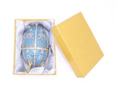 Swaroski Taşlı Büyük Faberge Yumurta Takı Kutusu - Mavi