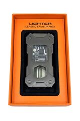 Hunter Elektronik Devre Tasarımlı, Şeffaf Gaz Hazneli, Mavi Alevli, USB Şarjlı Lüks Metal Çakmak - Hediyelik Kutulu (Füme)
