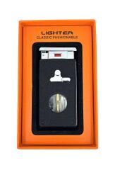 Hunter Lüks Metal Gövdeli, Şarjlı USB ve Gazlı Çift Alevli Çakmak - Özel Hediyelik Kutulu (Siyah - Gri)