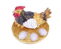 Swaroski Taşlı Yumurtlayan Tavuk Figürlü Mücevher-Takı Kutusu Büyük Boy