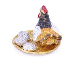 Swaroski Taşlı Yumurtlayan Tavuk Figürlü Mücevher-Takı Kutusu Büyük Boy