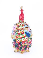 Swaroski Taşlı Yumurta Üzerinde Duran Tavus Kuşu Mücevher/Takı Kutusu - Mavi