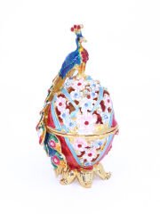 Swaroski Taşlı Yumurta Üzerinde Duran Tavus Kuşu Mücevher/Takı Kutusu - Kırmızı